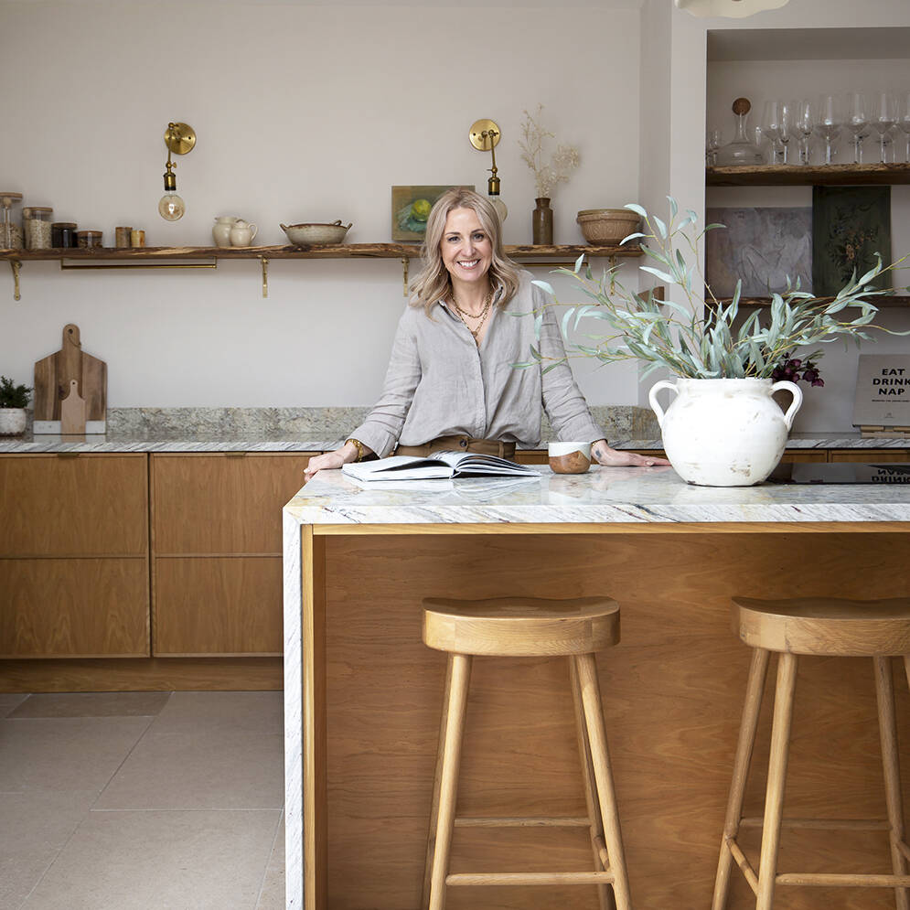 Dijon Tumbled Limestone Customer Kitchen