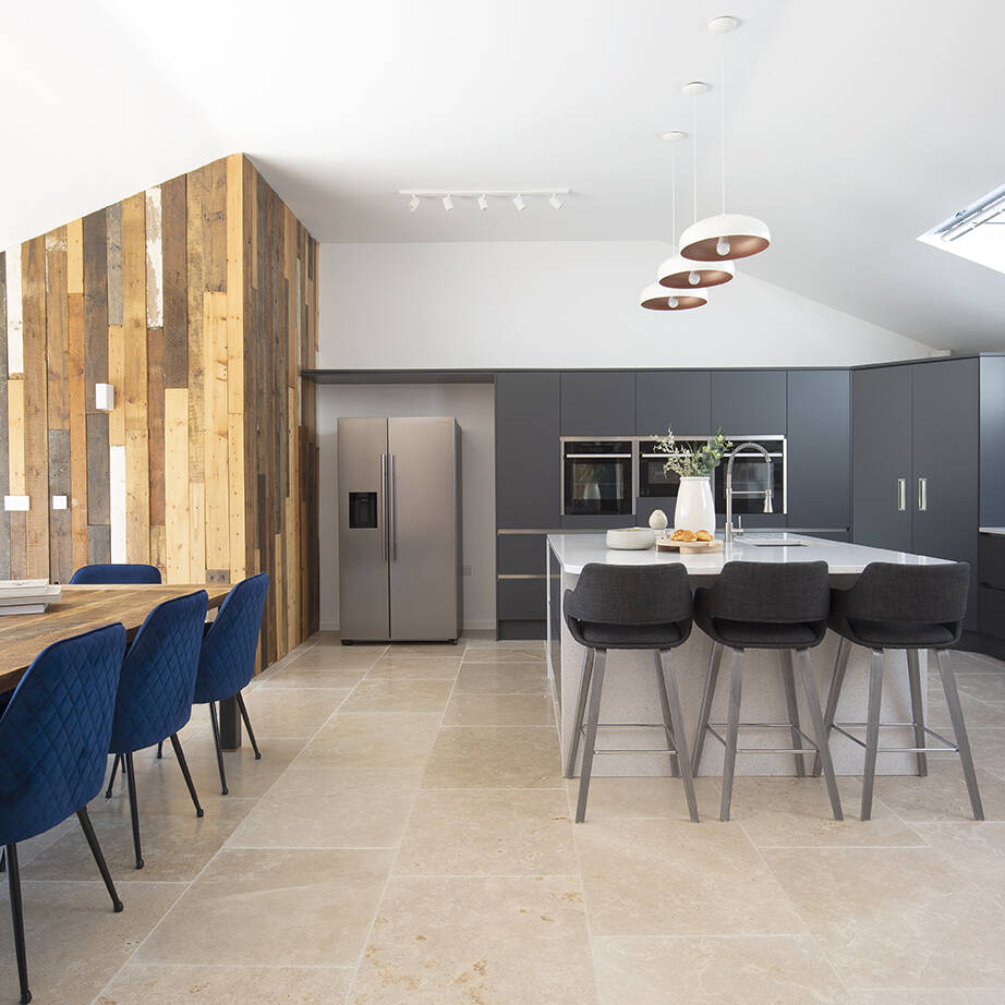 How to lay Dijon limestone tiles blend kitchen