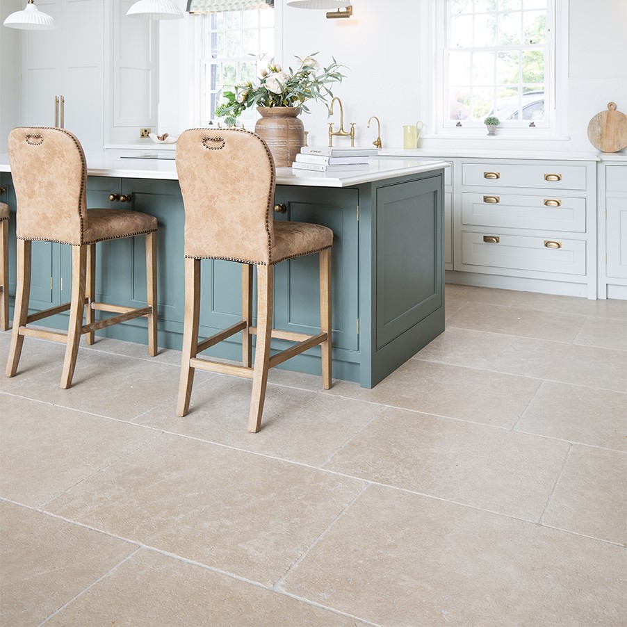 Dijon Seasoned Limestone Kitchen Tiling Green Island