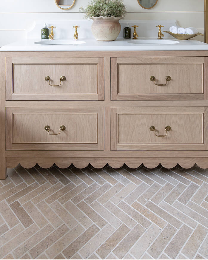 Dijon Tumbled Herringbone Bathroom Tiles