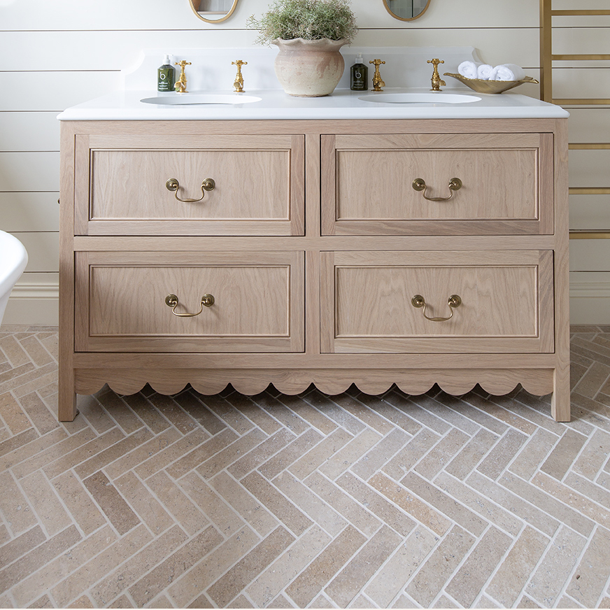 Dijon Tumbled Herringbone Bathroom Tiles